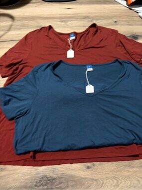 Old Navy Luxe X Short Sleeve V-Neck Tee Pair - Blue and Rust